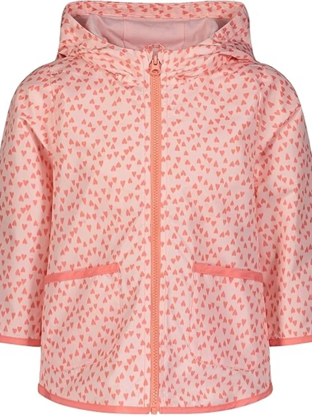 Girls' Pink Heart-Print Hooded Raincoat